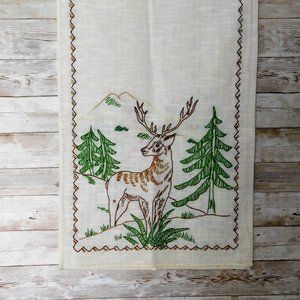 Vintage Deer Mountain Scene Needlepoint Table Runner